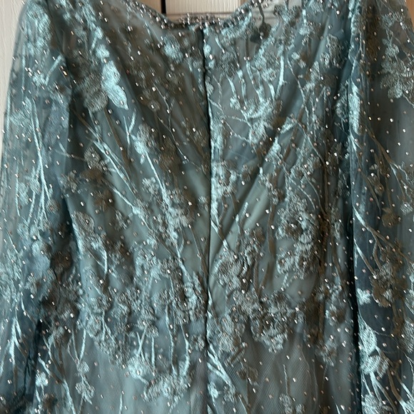 Brand new Mac Duggal dress. Seafoam bluish green, long sleeves. - Picture 10 of 16
